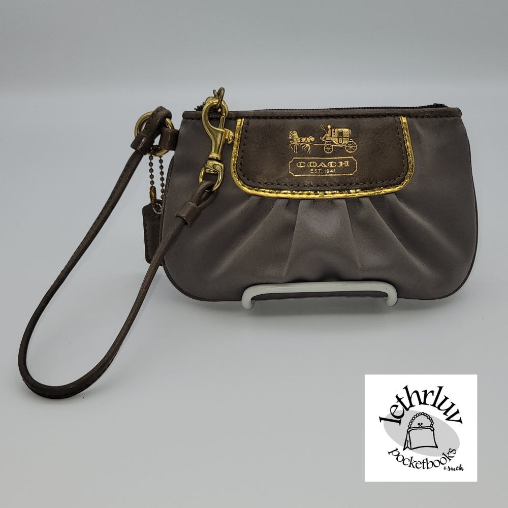 Coach Amanda Gray/Gold Silk/Leather Wristlet